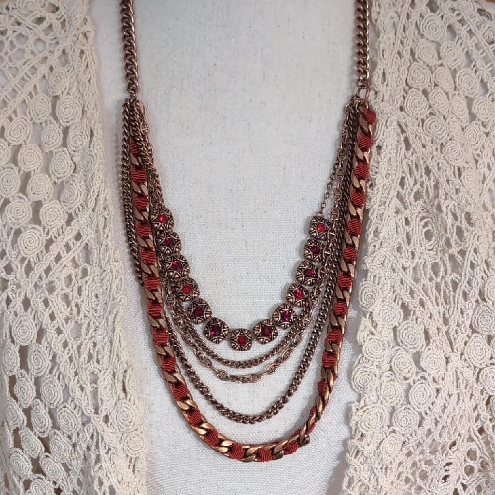 Charter Club Antiqued Gold and Red Multi-Layered Necklace NWT $74